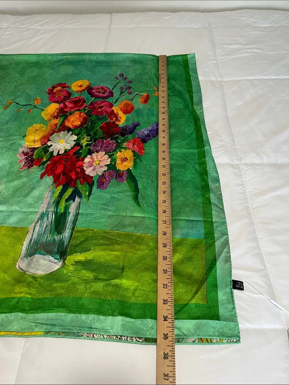 Green Floral Shawl Scarf - Women's Accessory 80% viscosa 20% seta